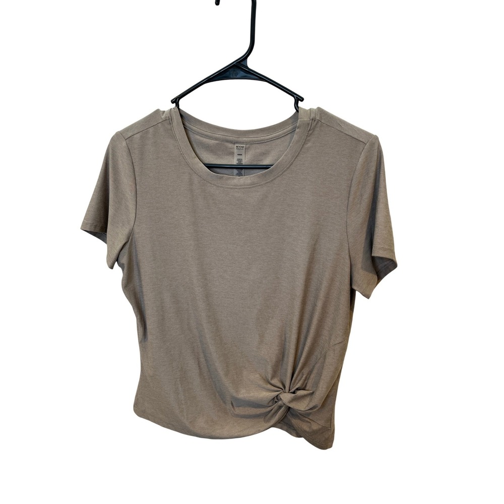 Beyond Yoga Womens Medium Taupe Brown Front Knot Twist Short Sleeve T-Shirt USA‎